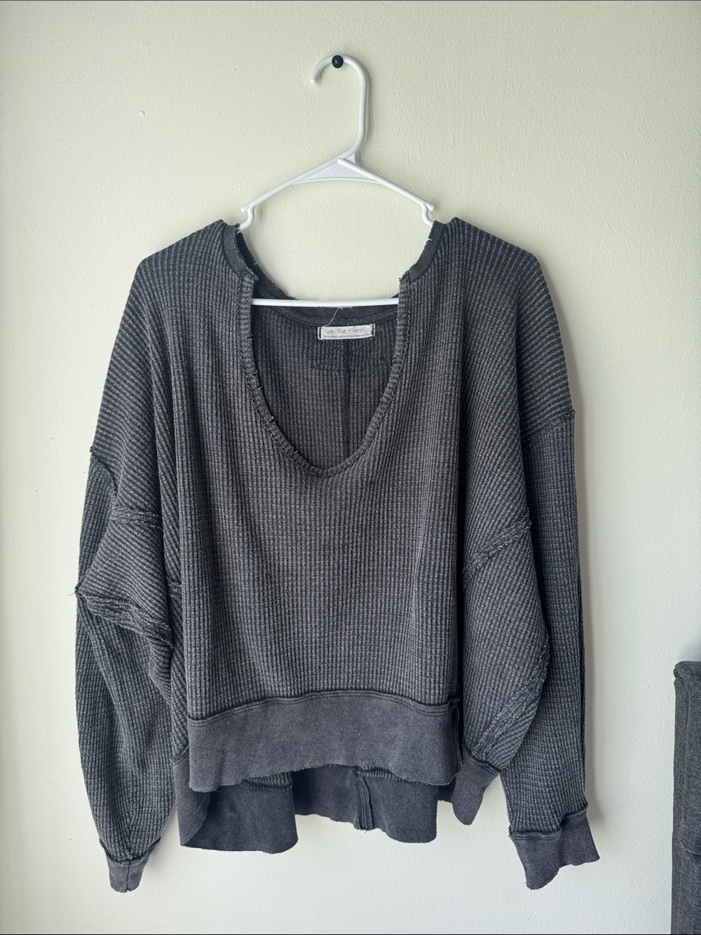 We The Free Charcoal V-Neck Waffle Knit Sweater